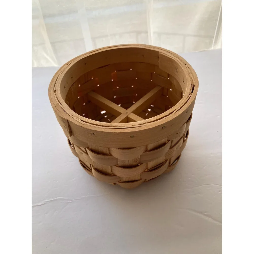 Small Mini Round Planter Basket Golden Oak 4 inches Tall 6 inch Diameter